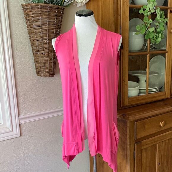 Logo By Lori Goldstein Barbie Pink Long Line Open Cardigan Women’s Medium - Picture 6 of 10